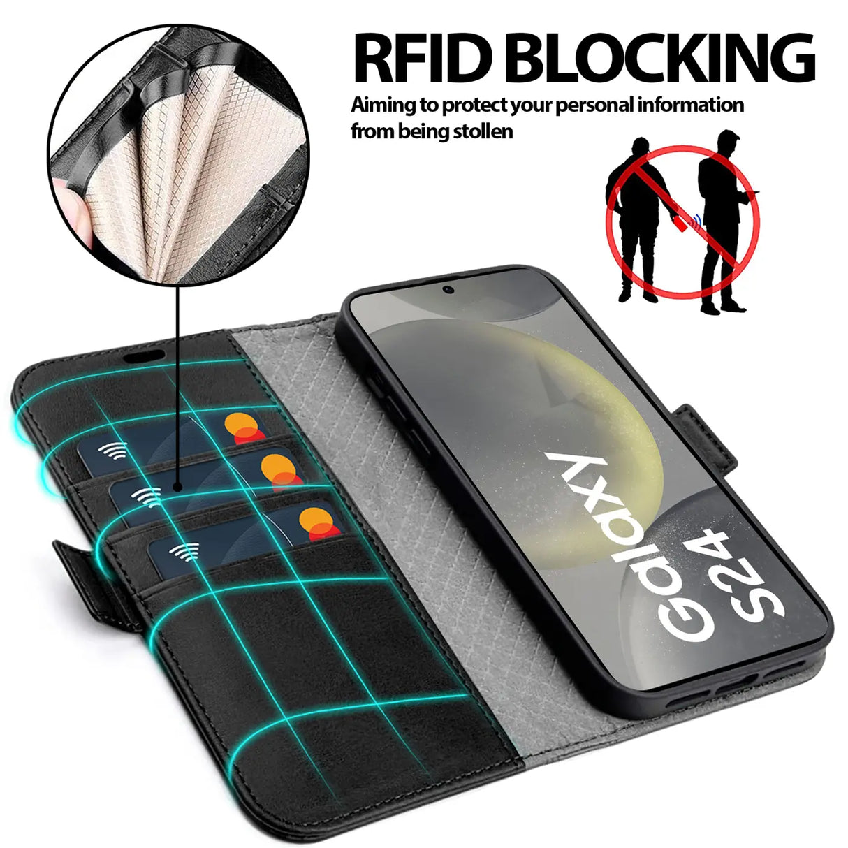 Samsung Galaxy S24 FE Klapphülle im Lederlook mit RFID Block in Schwarz