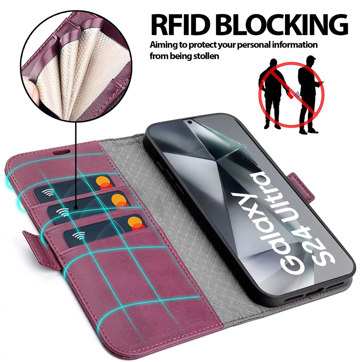 Samsung Galaxy S24 Ultra Klapphülle im Lederlook mit RFID Block in Lila