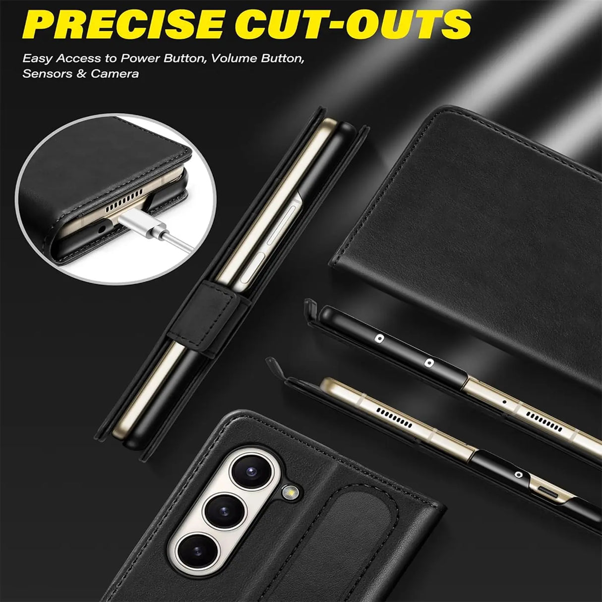 Samsung Galaxy Z FOLD 5 Klapphülle im Lederlook mit RFID Block in Schwarz