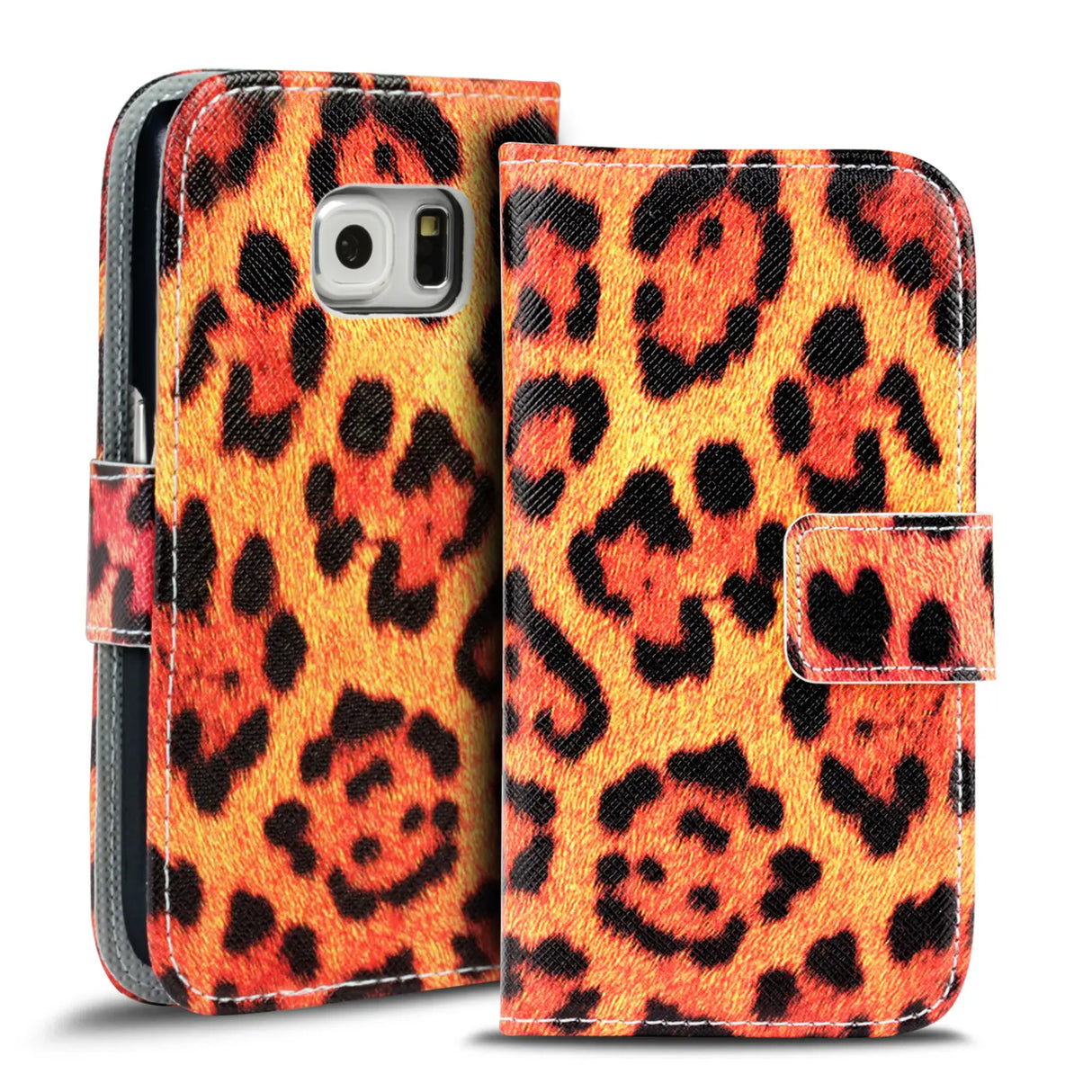 Klapphülle mit buntem Motivdesign für Samsung Galaxy S6 – mit Kartenfach und Magnetverschluss