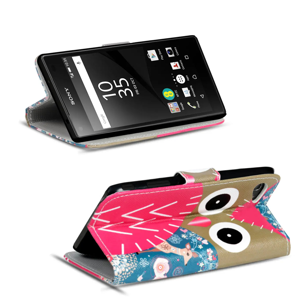 Klapphülle mit buntem Motivdesign für Sony Xperia Z5 Compact – mit Kartenfach und Magnetverschluss