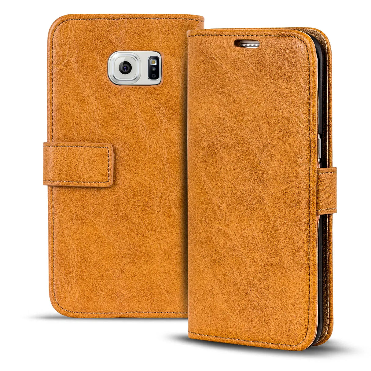 Elegante Klapphülle in Lederoptik für Samsung Galaxy S6 Edge in Gelbbraun