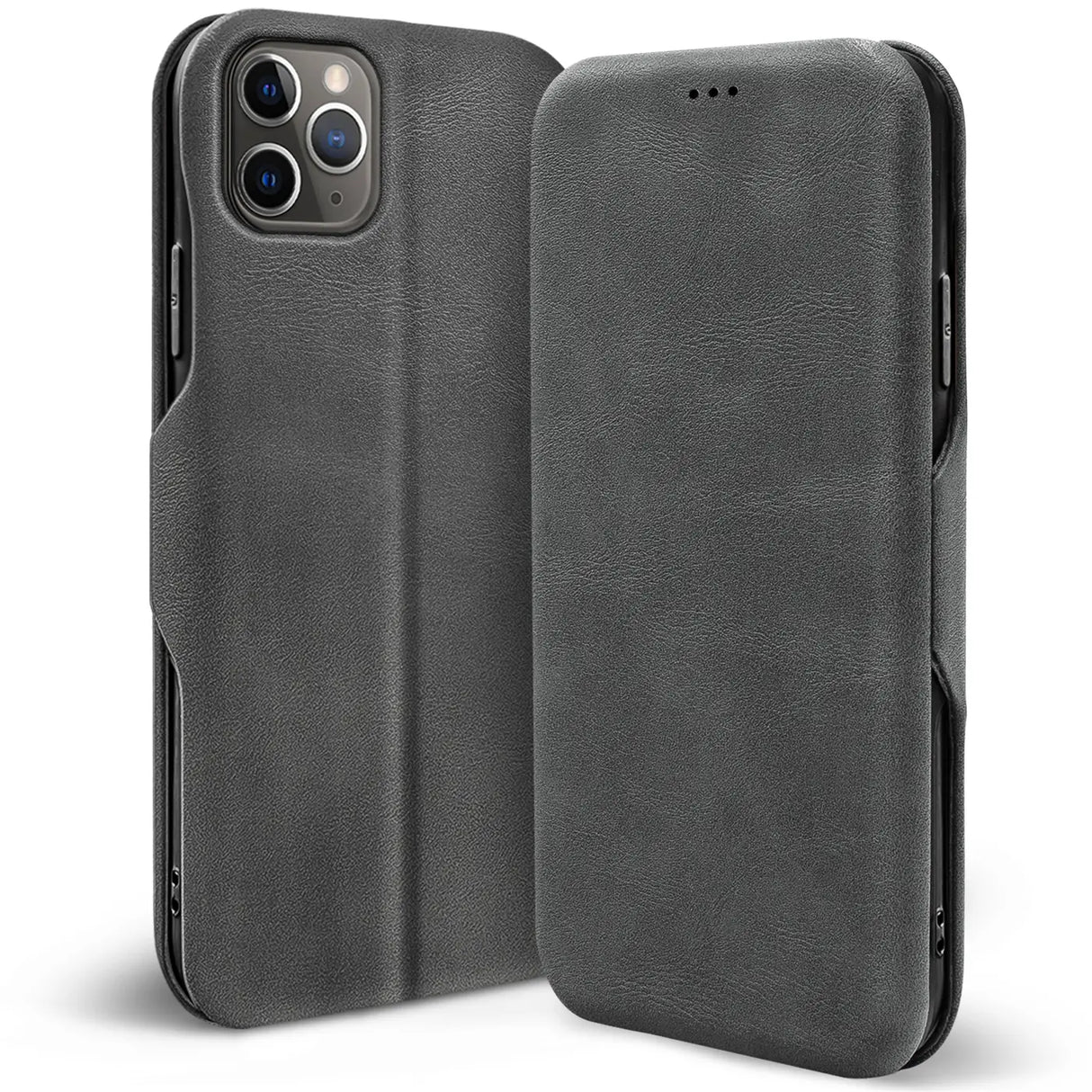 Robuste Klapphülle für iPhone 11 Pro Max mit Magnetverschluss in Grau