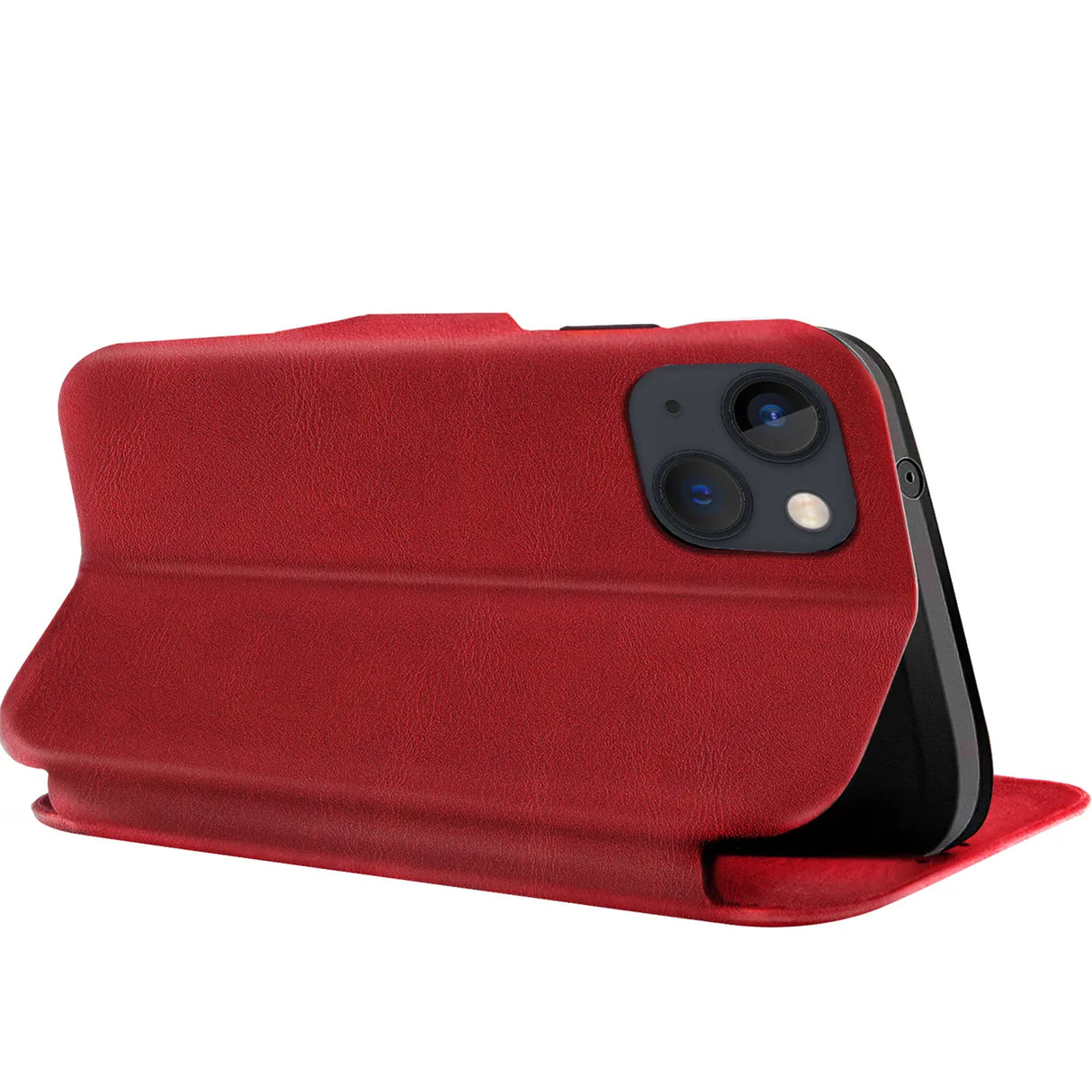 Robuste Klapphülle für iPhone 14 mit Magnetverschluss in Rot