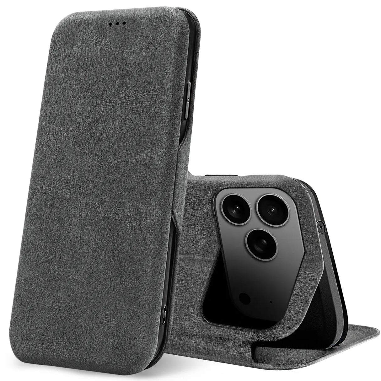 Robuste Klapphülle für Apple iPhone 17 Pro mit Magnetverschluss in Grau