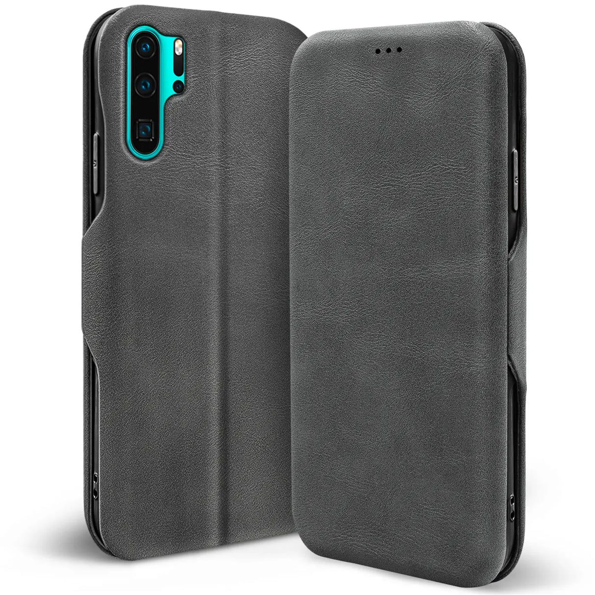 Robuste Klapphülle für Huawei P30 Pro mit Magnetverschluss in Grau