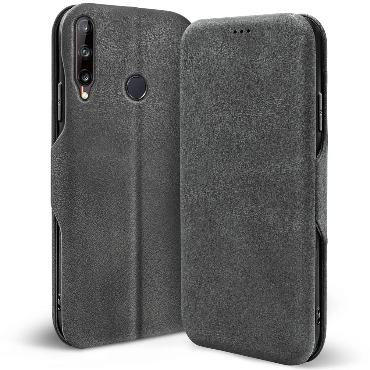 Robuste Klapphülle für Huawei P40 Lite E mit Magnetverschluss in Grau
