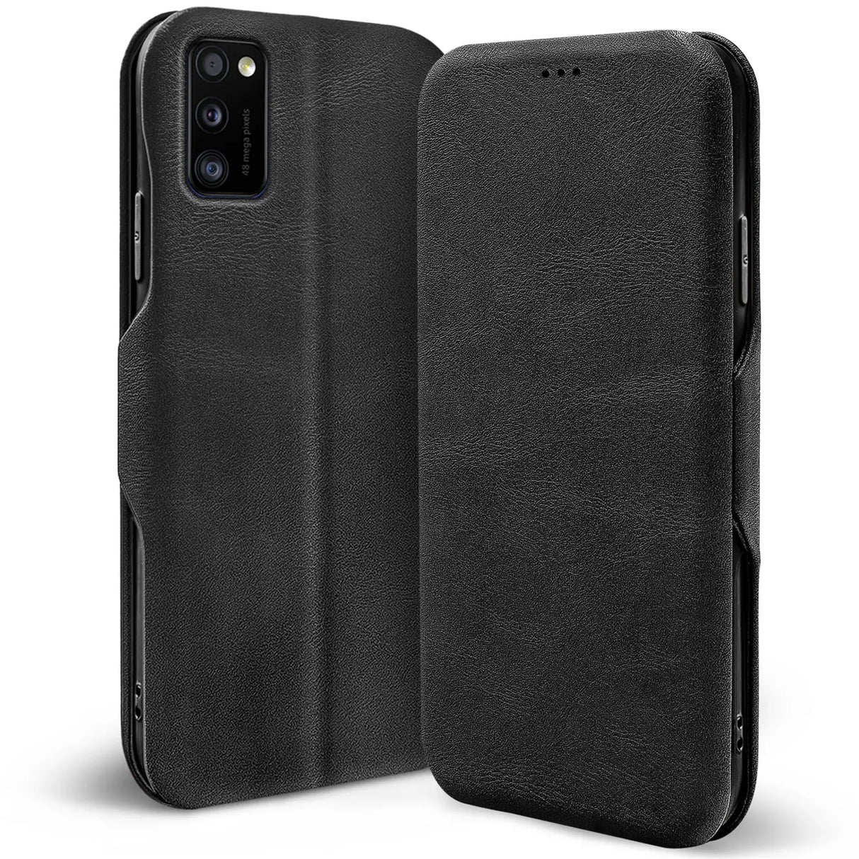 Robuste Klapphülle für Samsung Galaxy A02s mit Magnetverschluss in Schwarz
