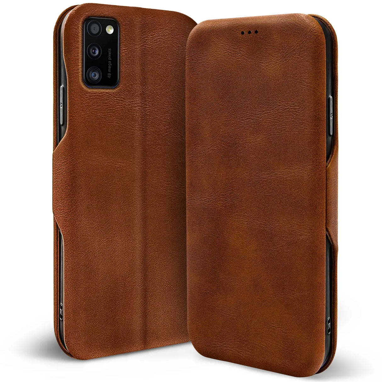 Robuste Klapphülle für Samsung Galaxy A03s mit Magnetverschluss in Braun