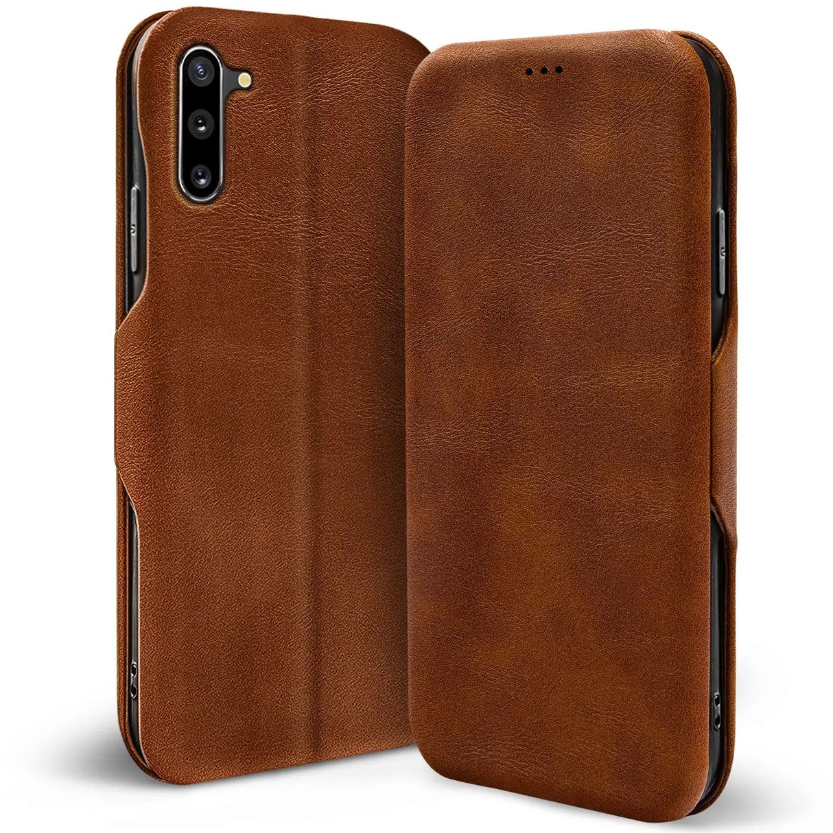 Robuste Klapphülle für Samsung Galaxy Note 10 mit Magnetverschluss in Braun