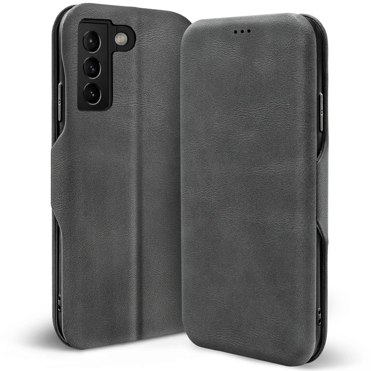Robuste Klapphülle für Samsung Galaxy S21 FE mit Magnetverschluss in Grau