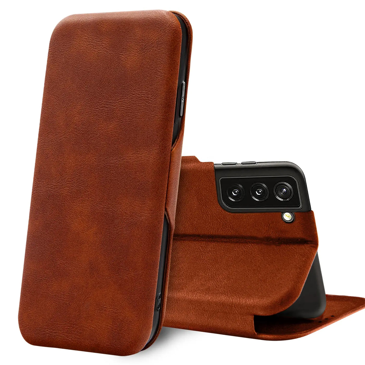 Robuste Klapphülle für Samsung Galaxy S22 mit Magnetverschluss in Braun