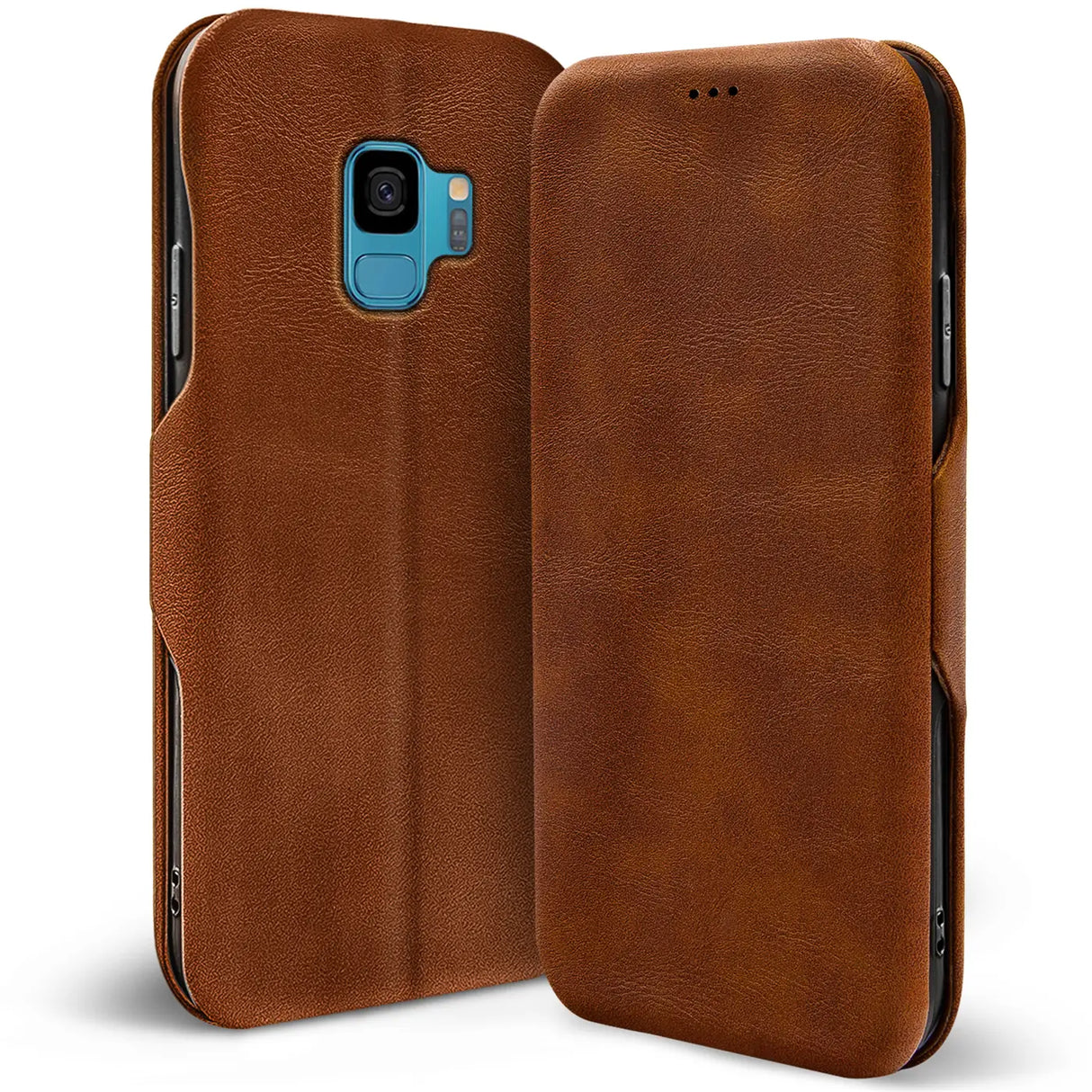 Robuste Klapphülle für Samsung Galaxy S9 mit Magnetverschluss in Braun