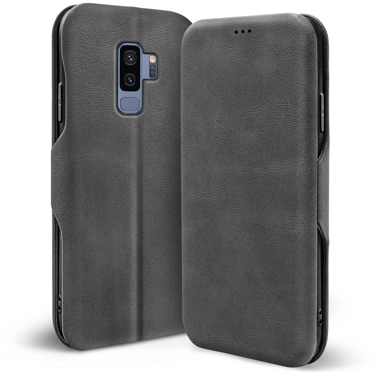 Robuste Klapphülle für Samsung Galaxy S9 Plus mit Magnetverschluss in Grau