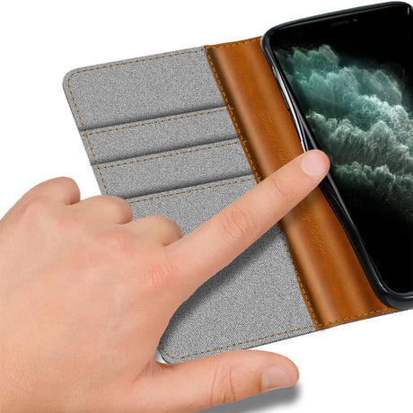 iPhone 11 Pro Max Klapphülle im Jeanslook mit Karten- und Geldfach