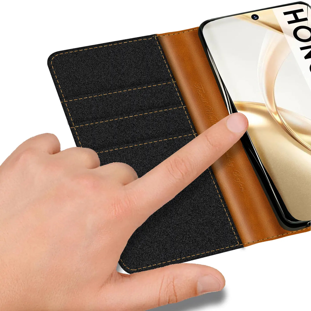 Honor 200 Klapphülle im Jeanslook mit Karten- und Geldfach