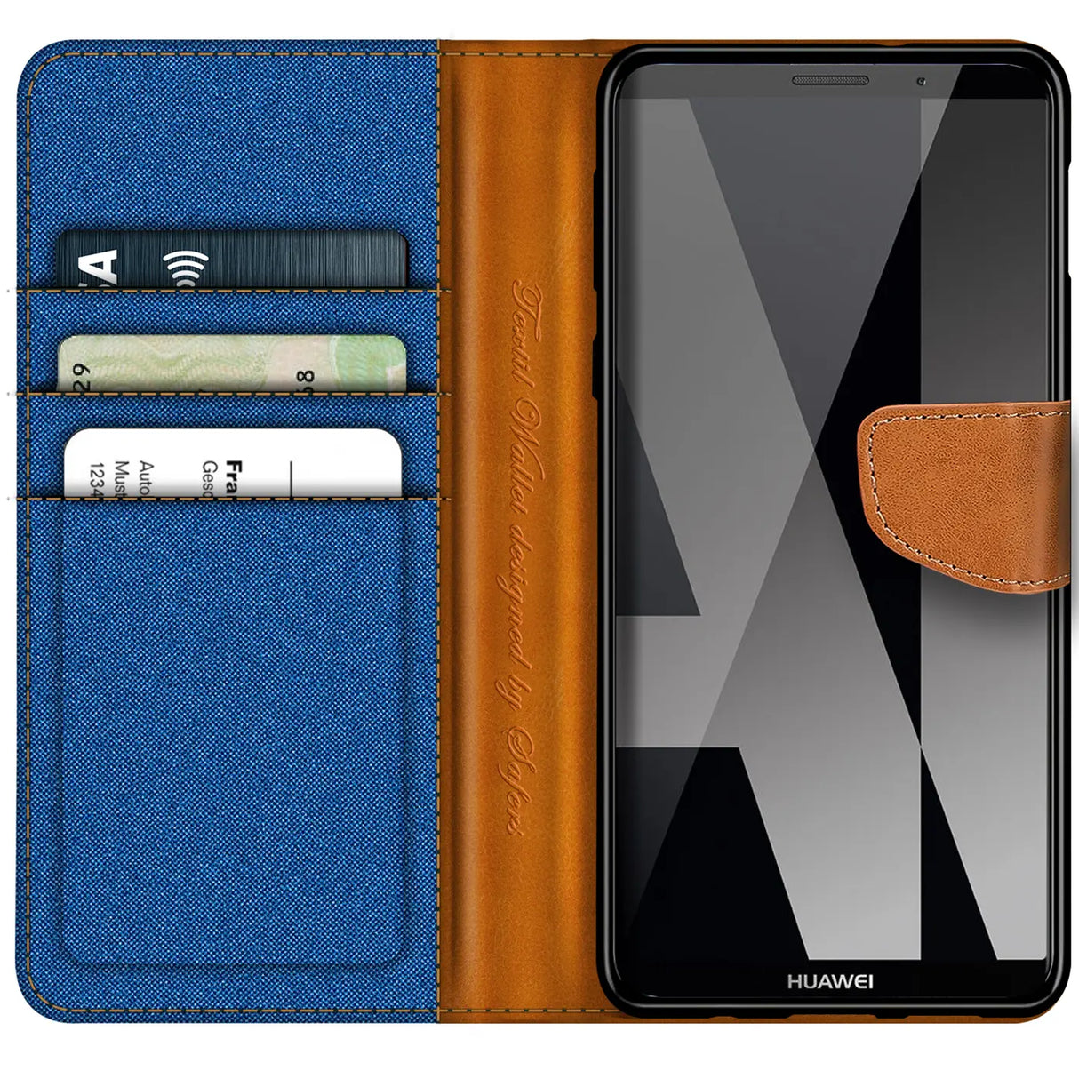 Huawei Mate 10 Pro Klapphülle im Jeanslook mit Karten- und Geldfach
