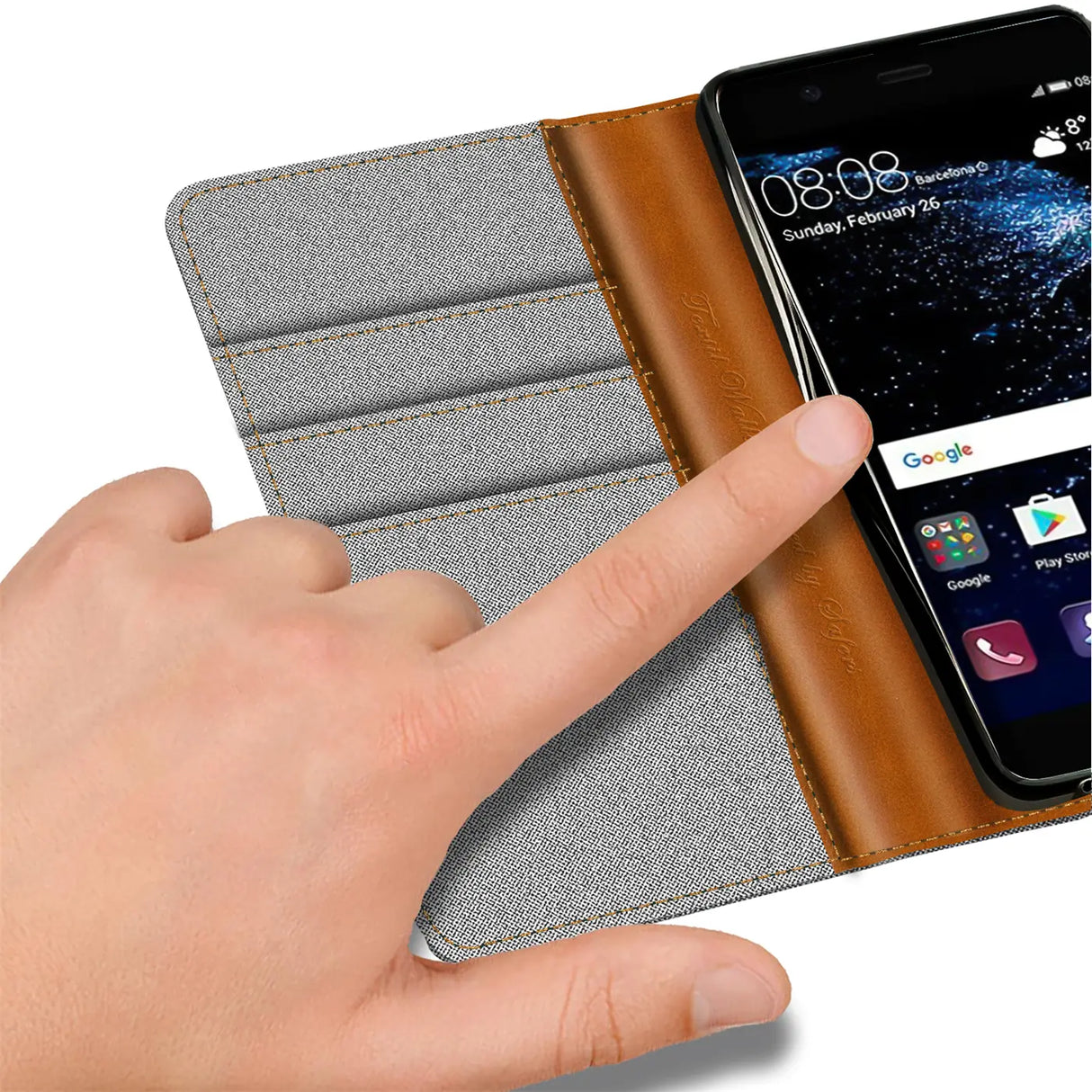 Huawei P10 Klapphülle im Jeanslook mit Karten- und Geldfach