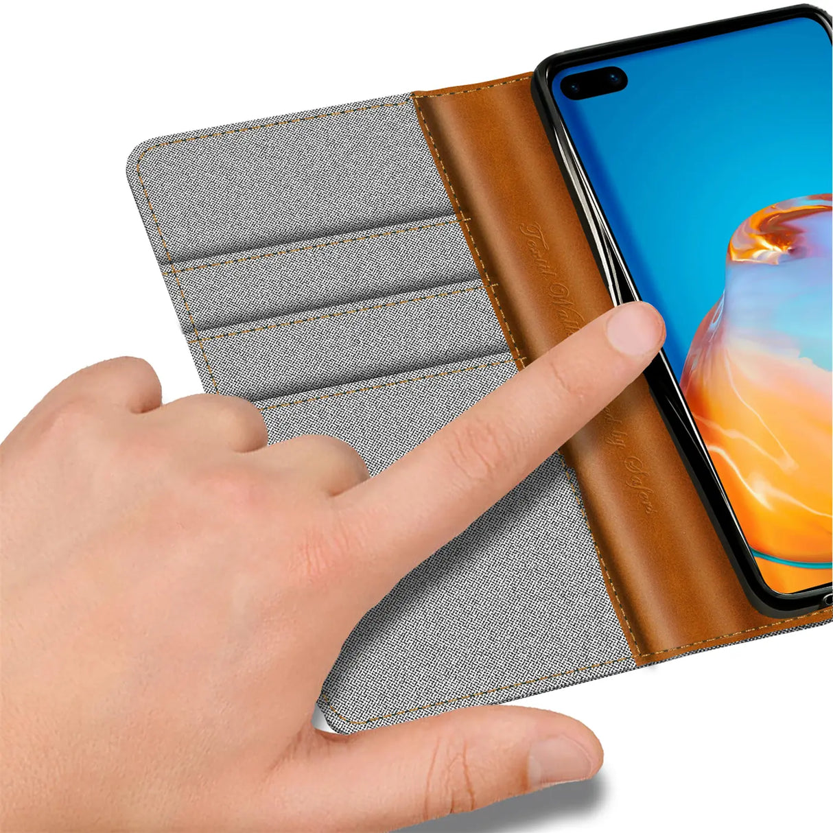 Huawei P40 Pro Klapphülle im Jeanslook mit Karten- und Geldfach