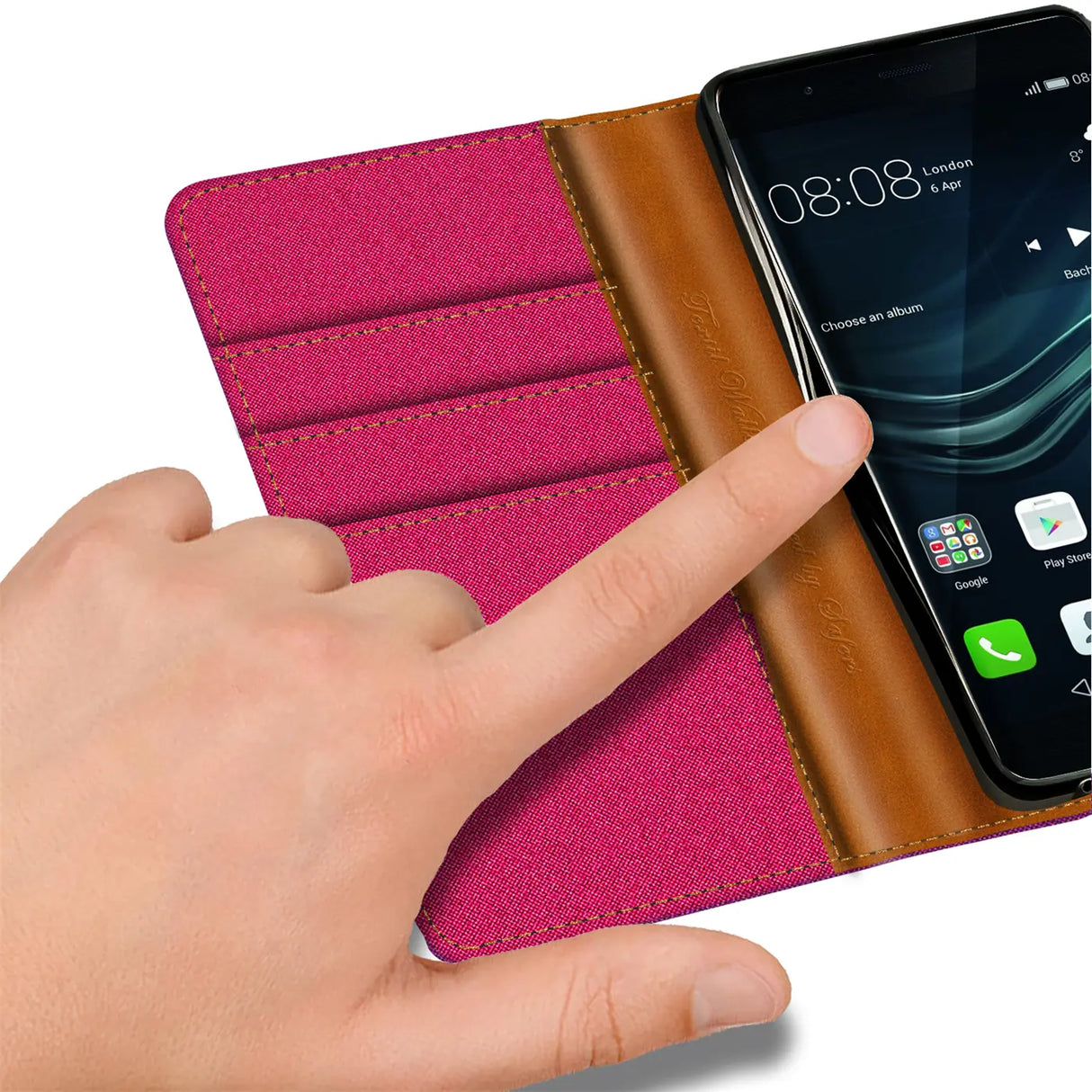 Huawei P9 Lite Klapphülle im Jeanslook mit Karten- und Geldfach