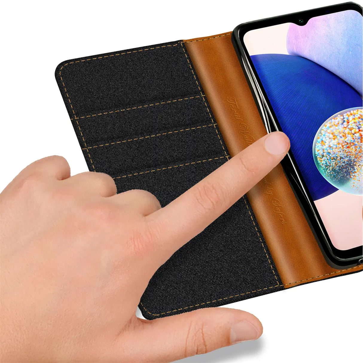 Samsung Galaxy A14 4G / 5G Klapphülle im Jeanslook mit Karten- und Geldfach