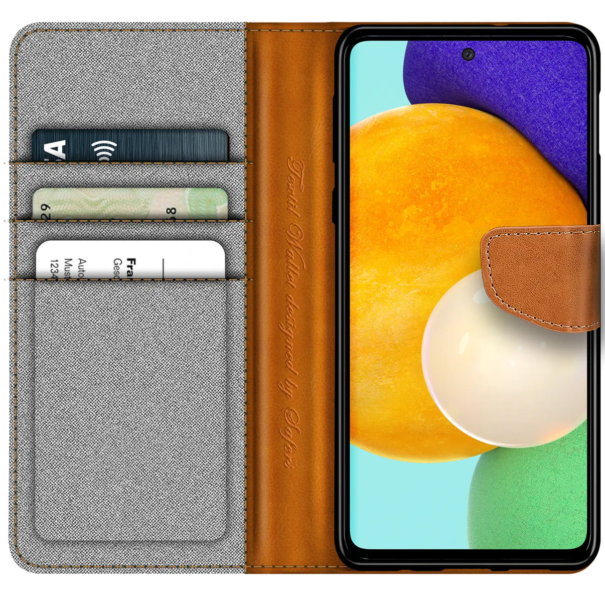 Samsung Galaxy A72 Klapphülle im Jeanslook mit Karten- und Geldfach