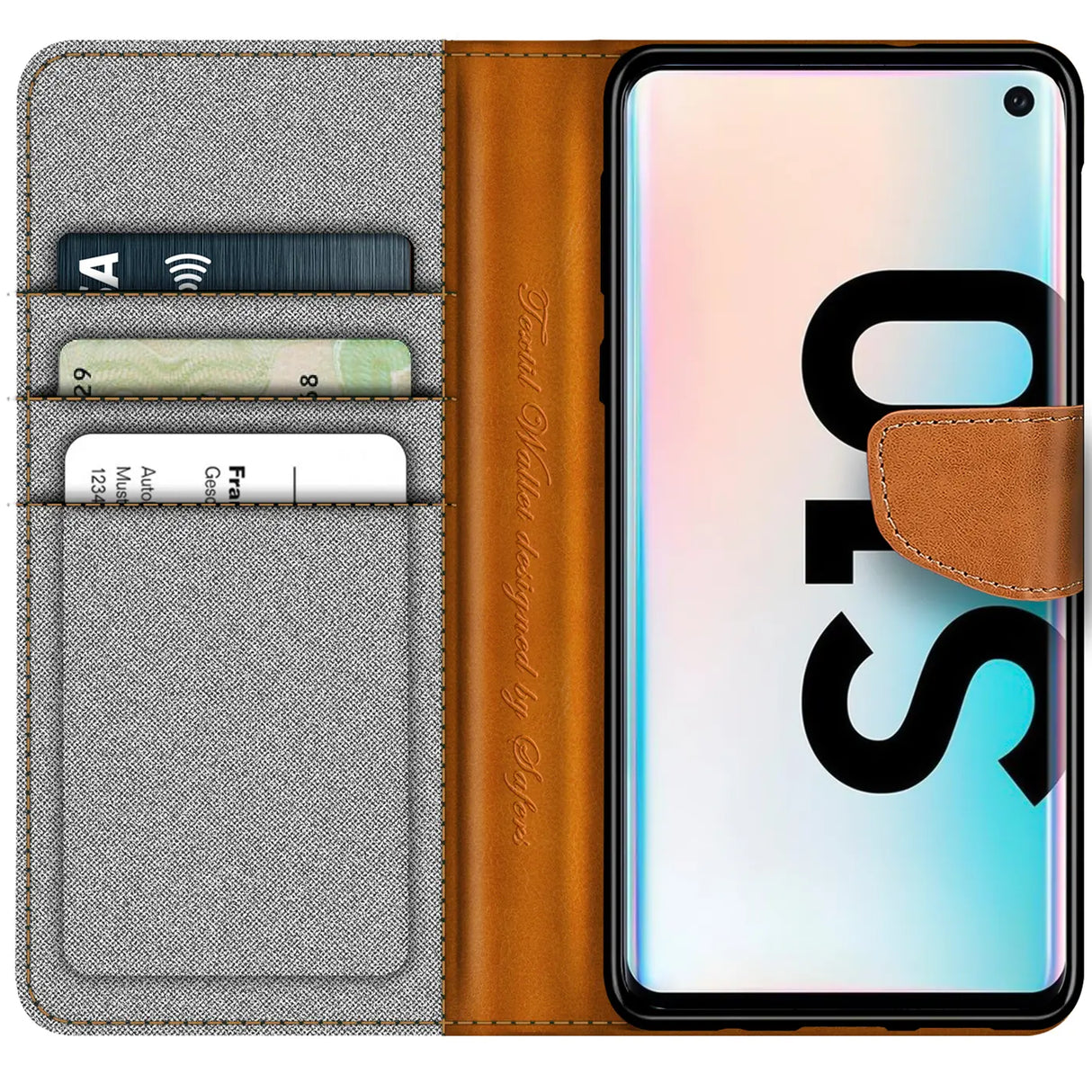 Samsung Galaxy S10 Klapphülle im Jeanslook mit Karten- und Geldfach