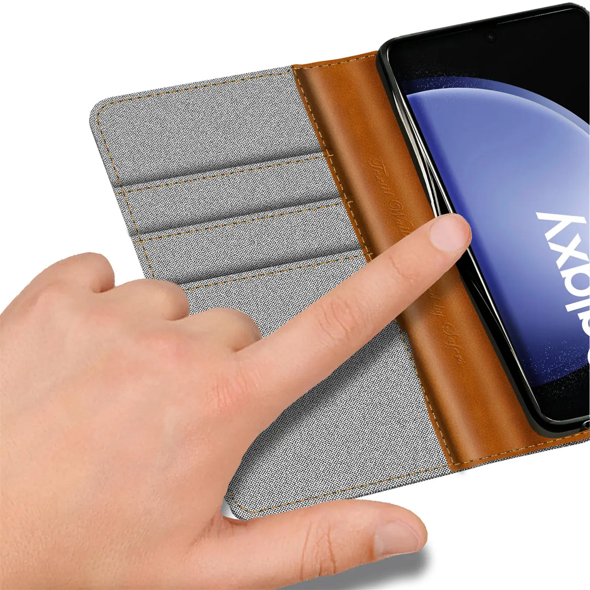 Samsung Galaxy S23 FE Klapphülle im Jeanslook mit Karten- und Geldfach