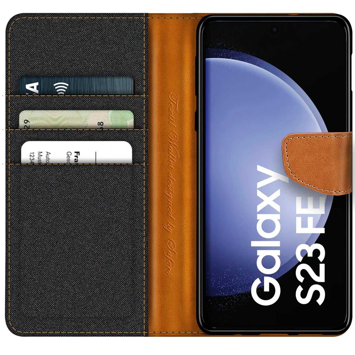 Samsung Galaxy S23 FE Klapphülle im Jeanslook mit Karten- und Geldfach