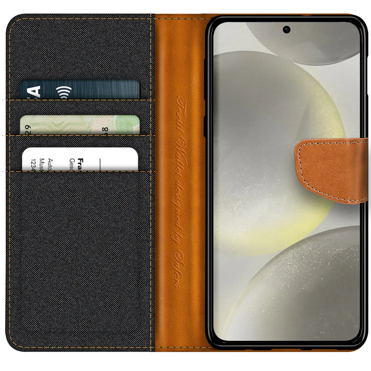 Samsung Galaxy S24 Plus Klapphülle im Jeanslook mit Karten- und Geldfach