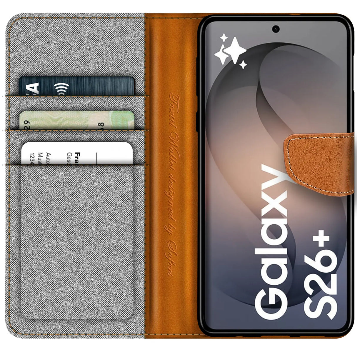 Samsung Galaxy S26 Plus Klapphülle im Jeanslook mit Karten- und Geldfach