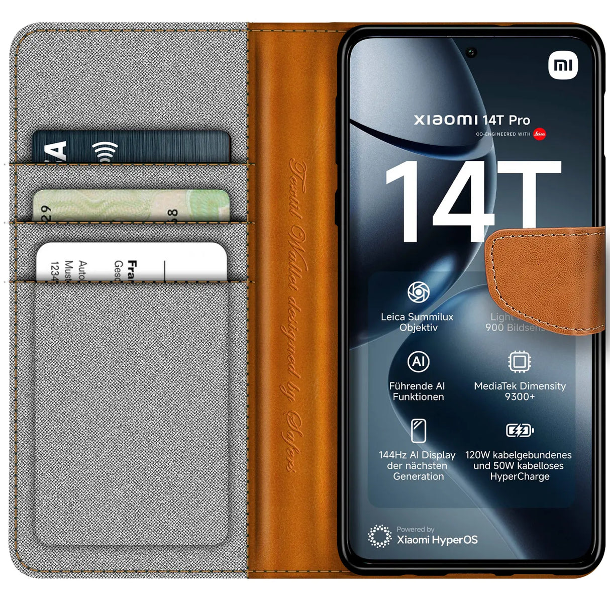 Xiaomi 14T Pro Klapphülle im Jeanslook mit Karten- und Geldfach