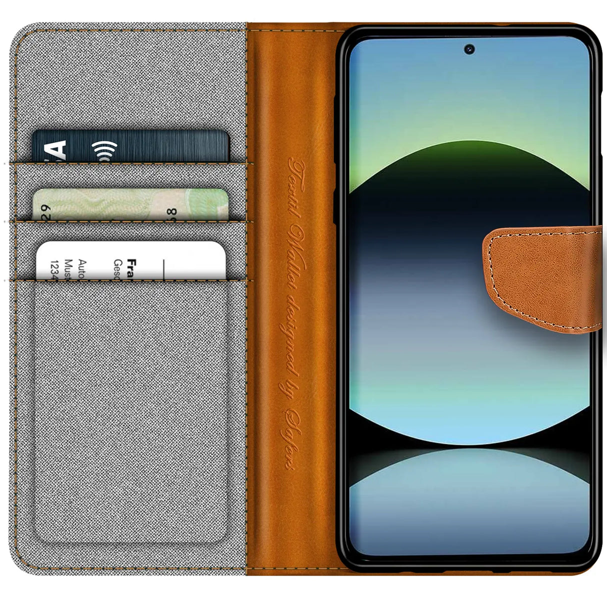 Xiaomi Redmi Note 14 5G Klapphülle im Jeanslook mit Karten- und Geldfach