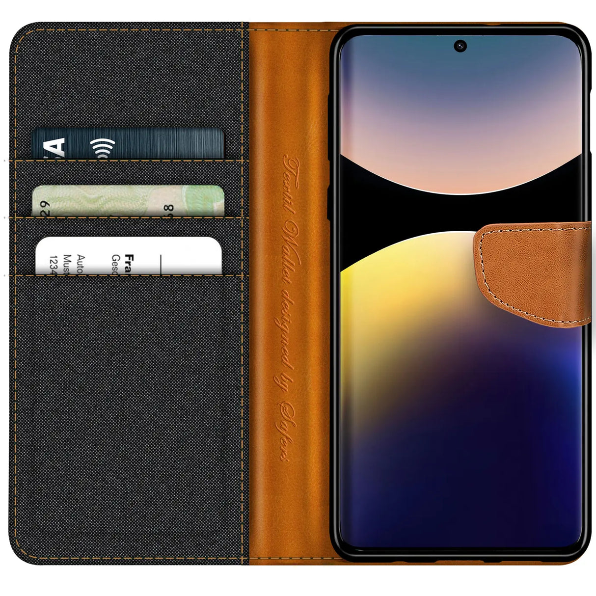 Xiaomi Redmi Note 14 Pro+ 5G Klapphülle im Jeanslook mit Karten- und Geldfach