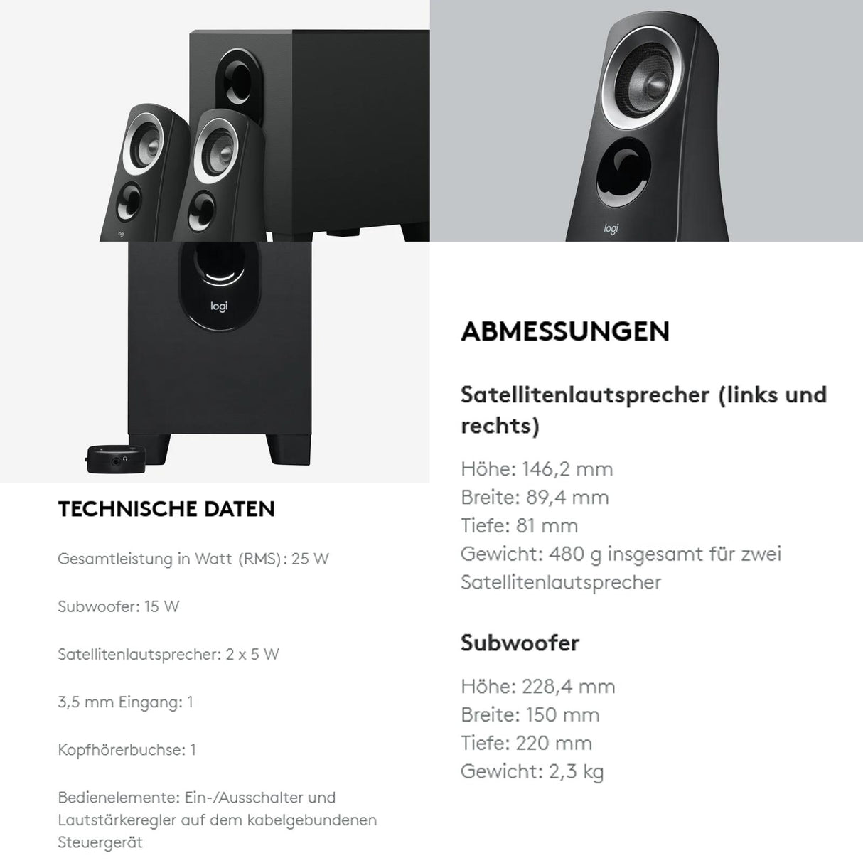 PC-Lautsprecher LOGITECH Z313, 3.5mm, Stereo 2.1