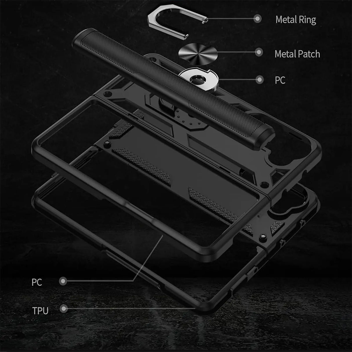 Härte getestete, stoßdämpfende Handyhülle für Samsung Galaxy Z FOLD 5 in Schwarz