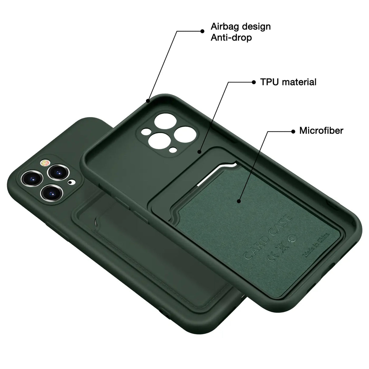 iPhone 11 Pro Max Handyhülle in Grün mit Kameraschutz und Kartenfach