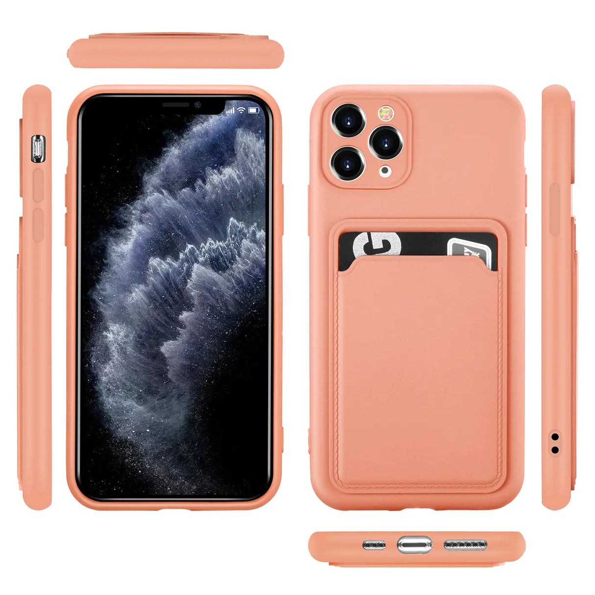 iPhone 11 Pro Handyhülle in Rosa mit Kameraschutz und Kartenfach
