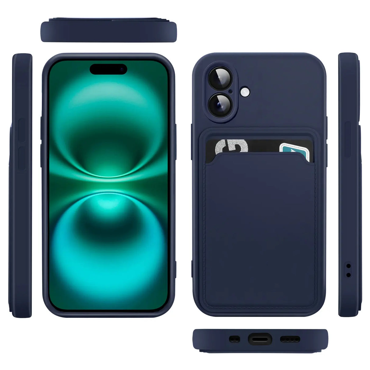 iPhone 16 Handyhülle in Blau mit Kameraschutz und Kartenfach