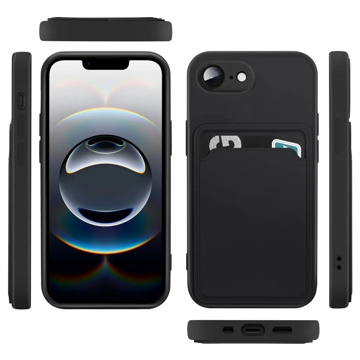 iPhone 16e Handyhülle in Schwarz mit Kameraschutz und Kartenfach