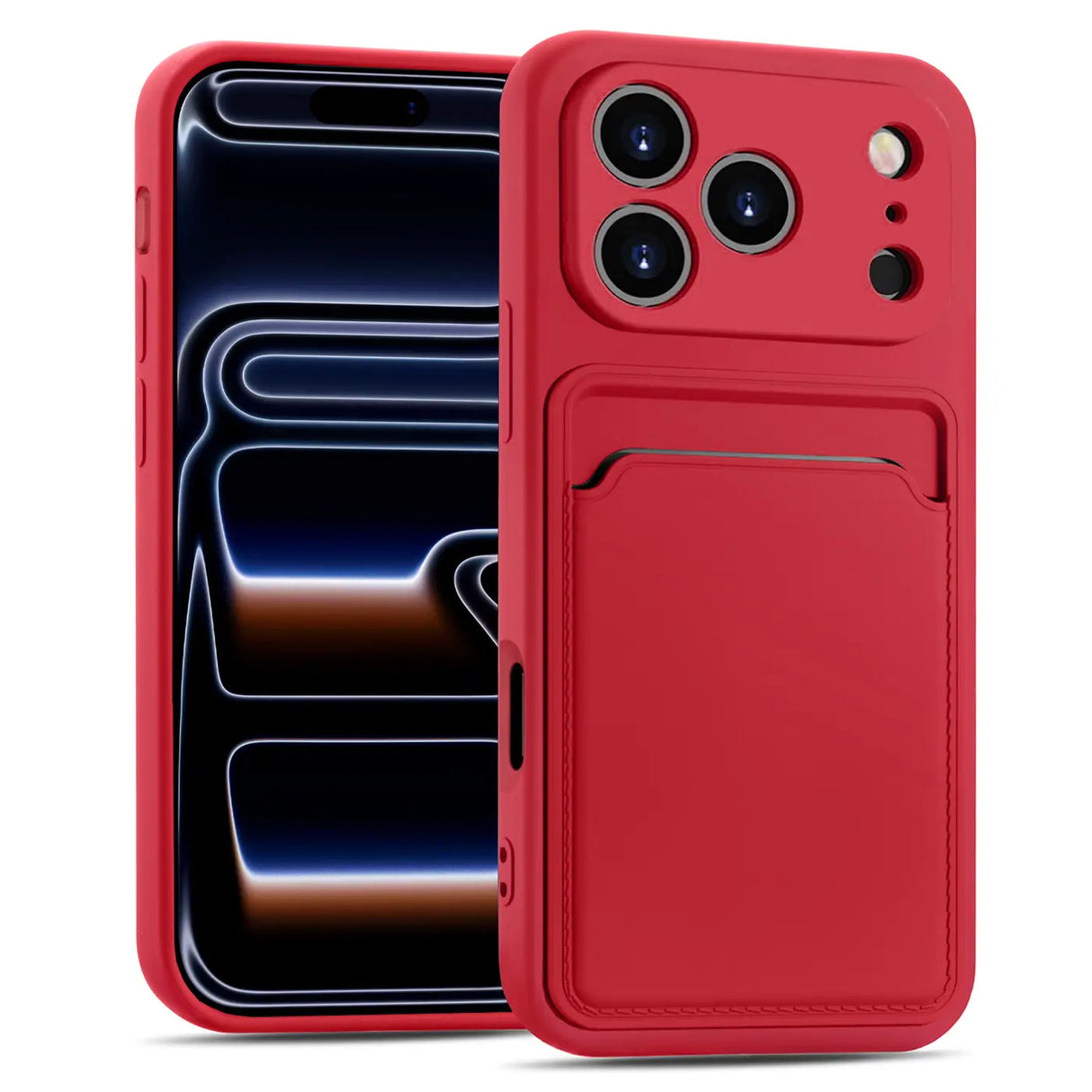 iPhone 17 Pro Max Handyhülle in Rot mit Kameraschutz und Kartenfach