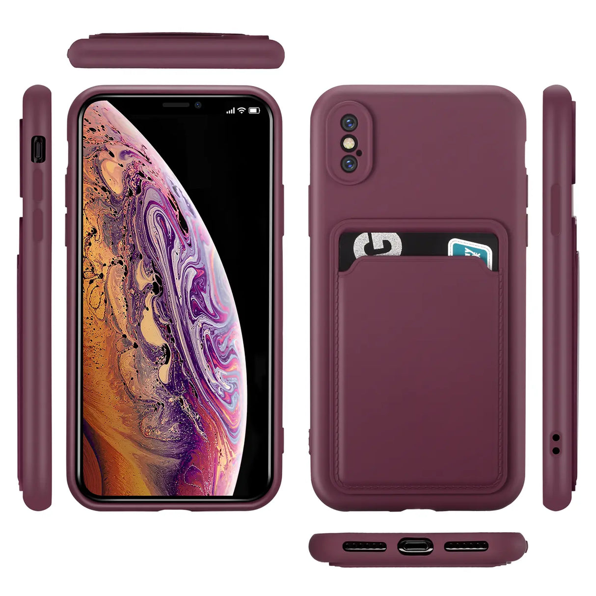 iPhone X / XS Handyhülle in Lila mit Kameraschutz und Kartenfach