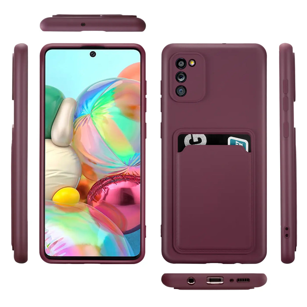 Samsung Galaxy A02s Handyhülle in Lila mit Kameraschutz und Kartenfach