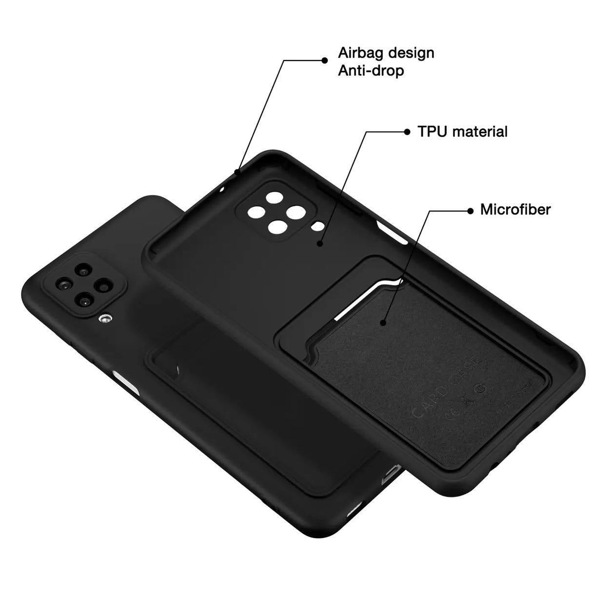 Samsung Galaxy A22 4G / M32 / M22 Handyhülle in Schwarz mit Kameraschutz und Kartenfach