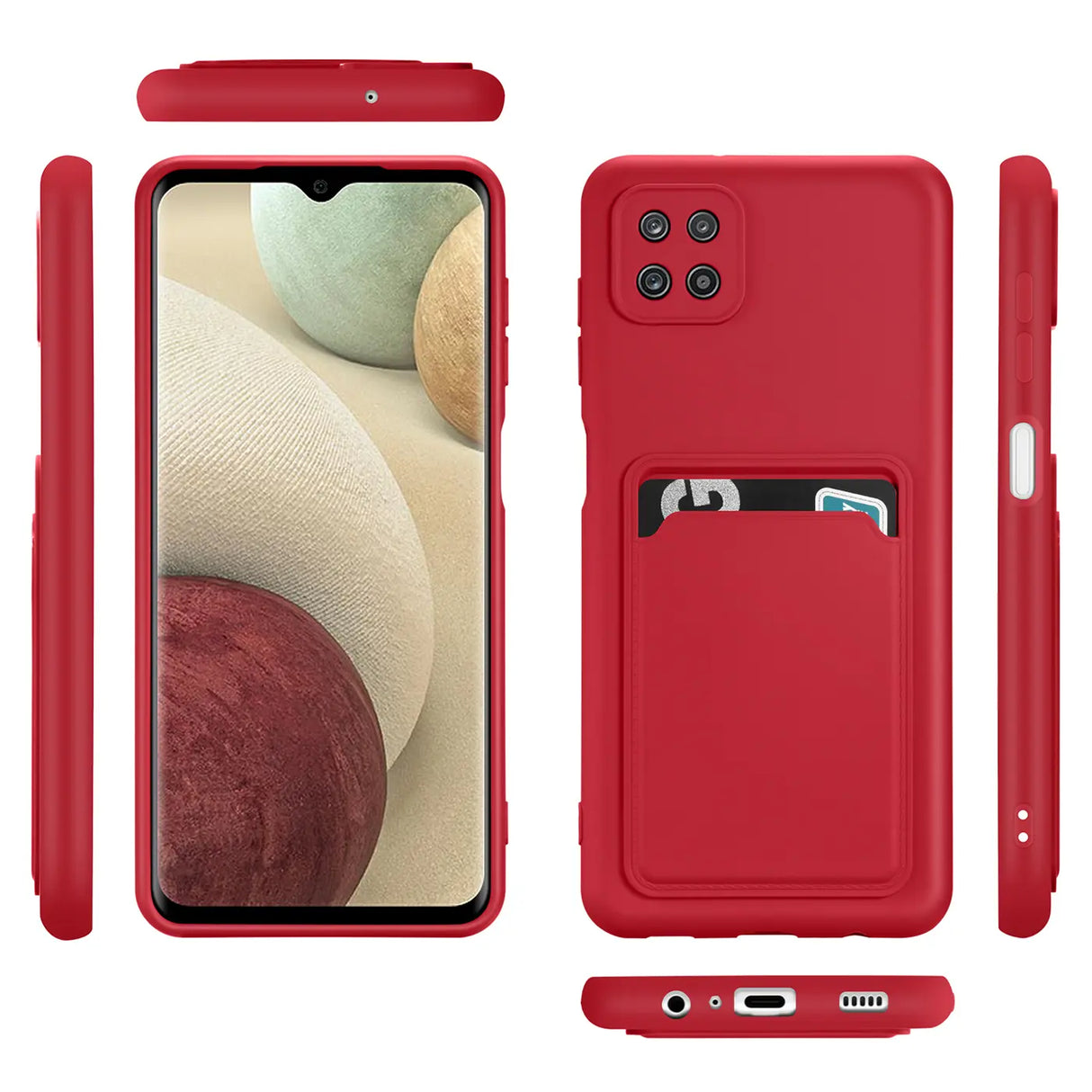 Samsung Galaxy A22 5G Handyhülle in Rot mit Kameraschutz und Kartenfach