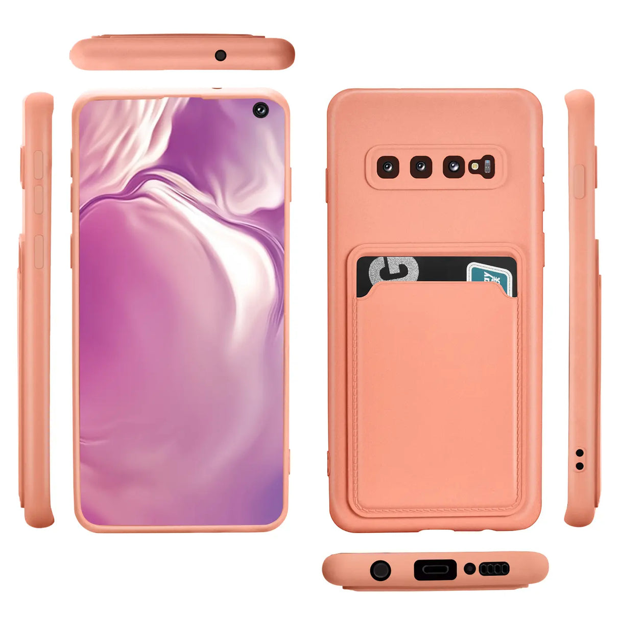 Samsung Galaxy S10 Handyhülle in Rosa mit Kameraschutz und Kartenfach