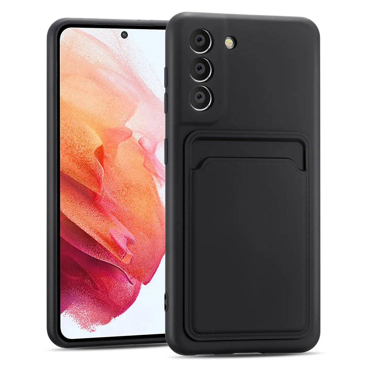 Samsung Galaxy S21 FE Handyhülle in Schwarz mit Kameraschutz und Kartenfach
