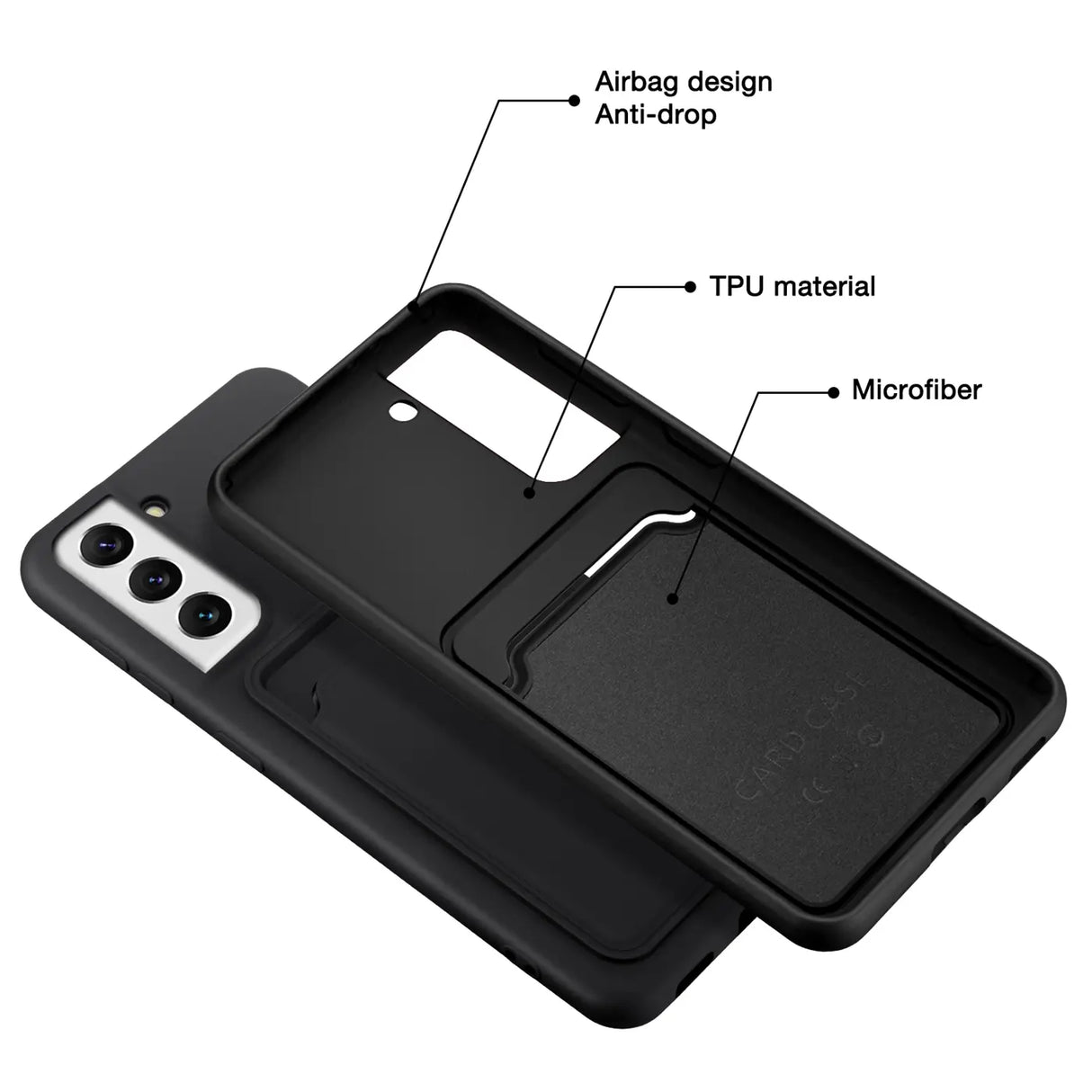 Samsung Galaxy S23 Handyhülle in Schwarz mit Kameraschutz und Kartenfach