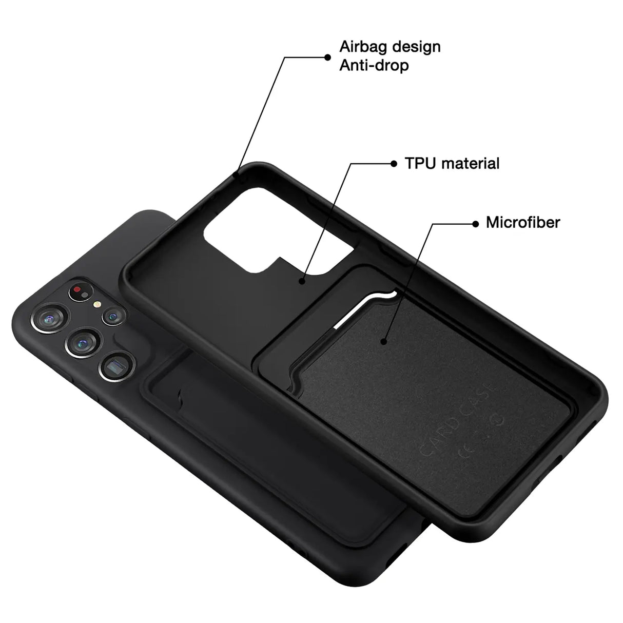 Samsung Galaxy S23 Ultra Handyhülle in Schwarz mit Kameraschutz und Kartenfach