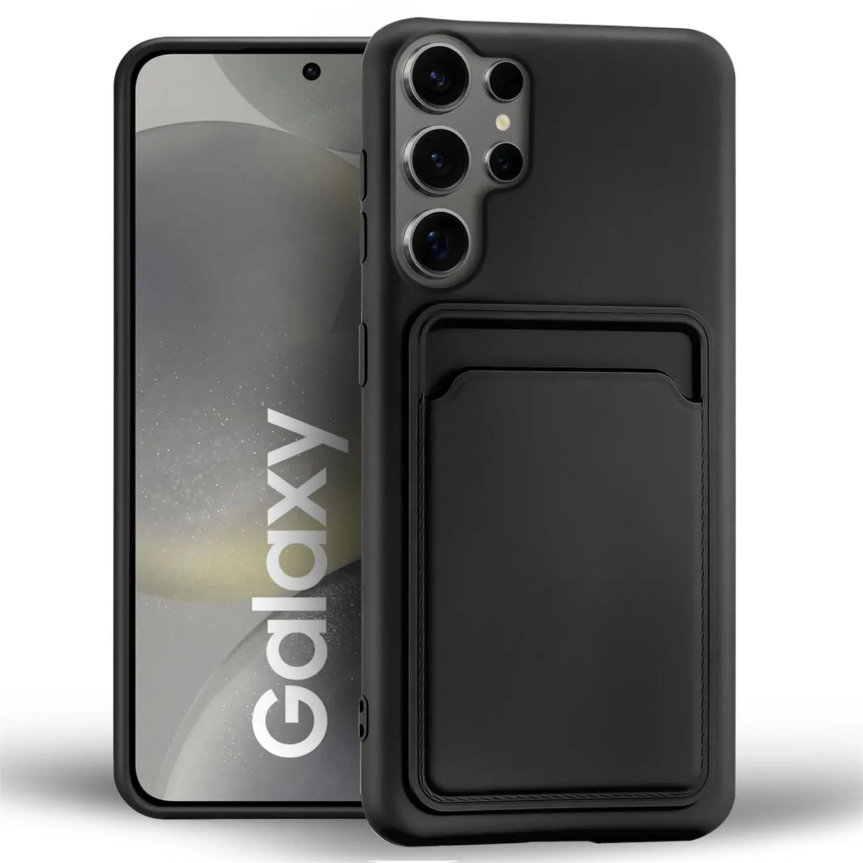 Samsung Galaxy S24 Ultra Handyhülle in Schwarz mit Kameraschutz und Kartenfach